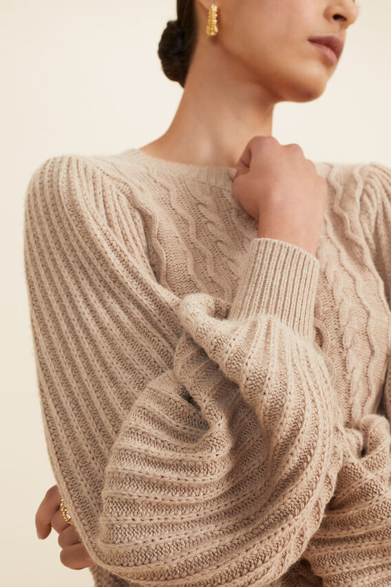 Mini Cable Sweater   Champagne Beige Marle  hi-res