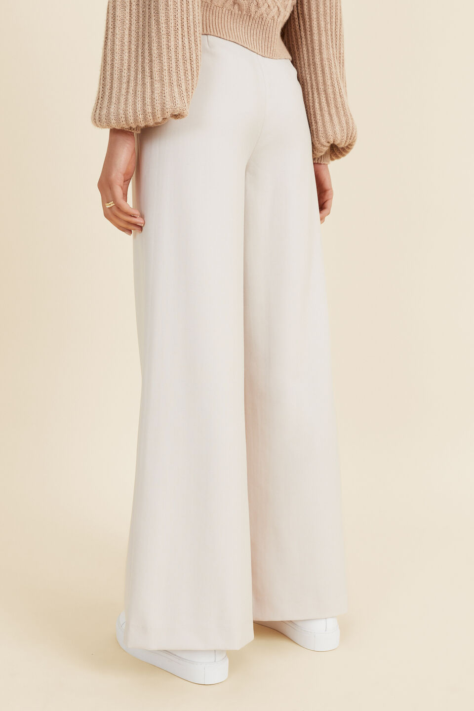 Wool Blend High Palazzo Pant  Oat