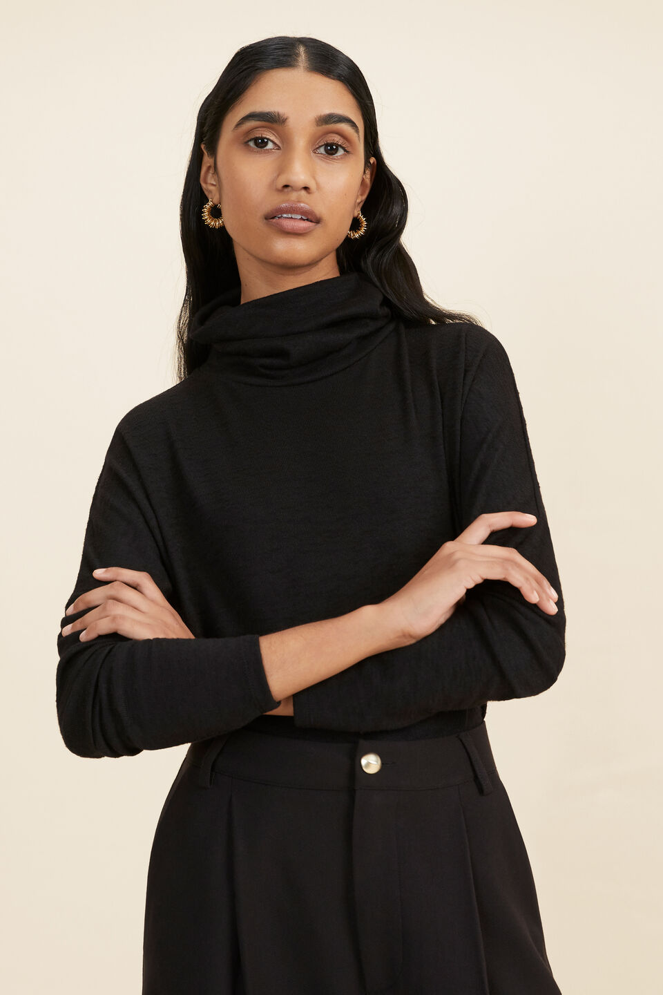 Supersoft Cowl Neck Top  Black