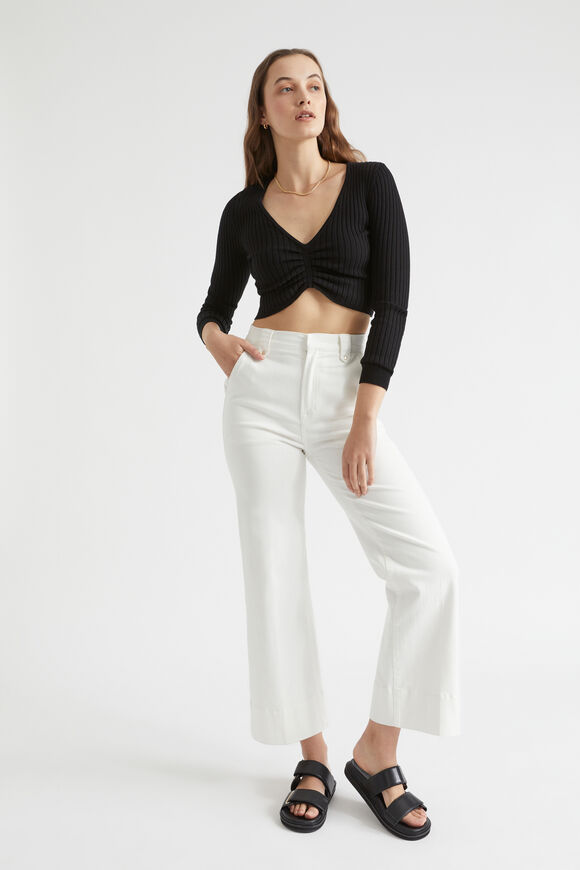 Ruched Front Knit Top  Black  hi-res