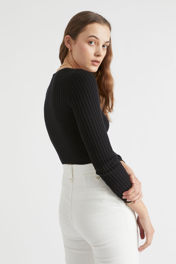 Ruched Front Knit Top  Black  hi-res