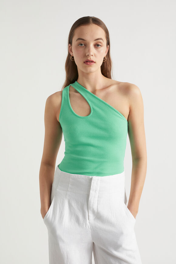 One Shoulder Cut Out Tank  Jade Green  hi-res