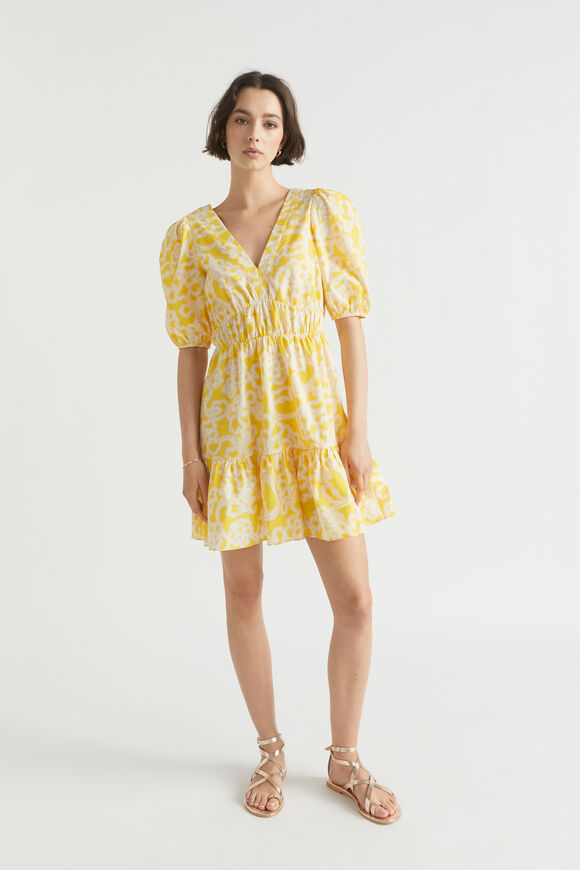 Floral Ruffle Mini Dress  Gold Amber Floral  hi-res