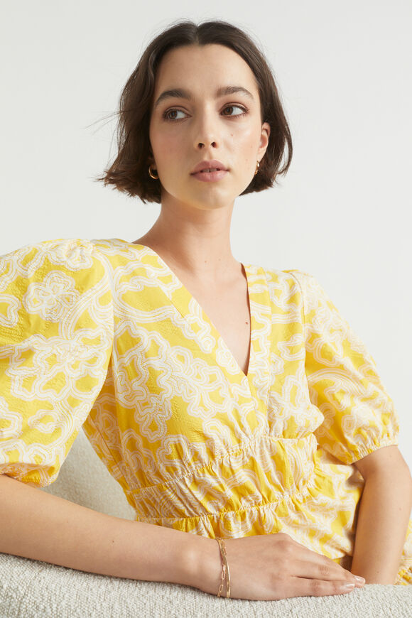 Floral Ruffle Mini Dress  Gold Amber Floral  hi-res