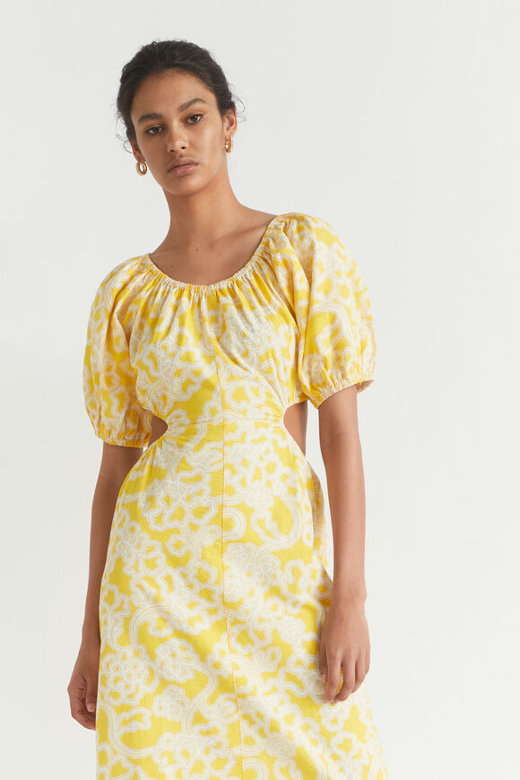 Floral Cut Away Maxi Dress  Gold Amber Floral  hi-res
