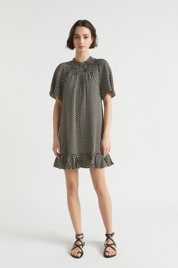 Geo Twill Shirred Mini Dress  Mini Geo  hi-res