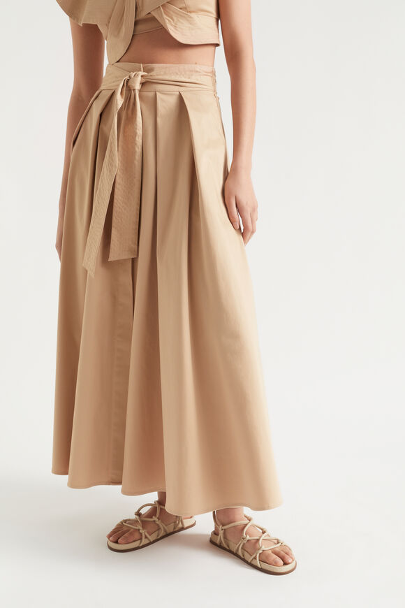 Tailored Maxi Tie Skirt  Light Chestnut  hi-res