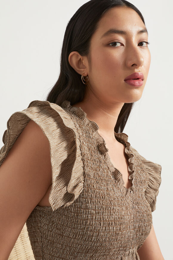 Textured Gingham Mini Dress  Pecan Brown Gingham  hi-res