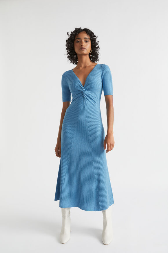 Twist Front Knit Midi Dress  Soft Cobalt Marle  hi-res