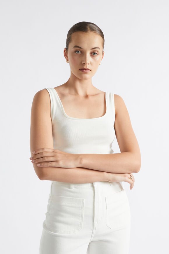Square Neck Rib Tank  Cloud Cream  hi-res