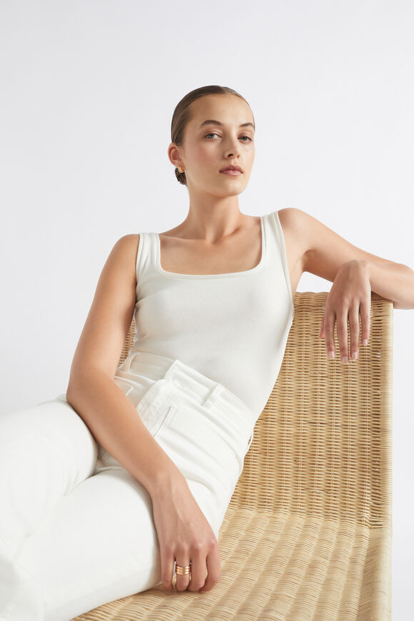 Square Neck Rib Tank  Cloud Cream  hi-res
