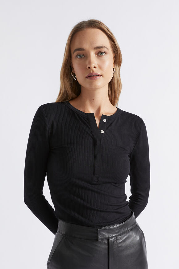 Core Rib Henley Top  Black  hi-res