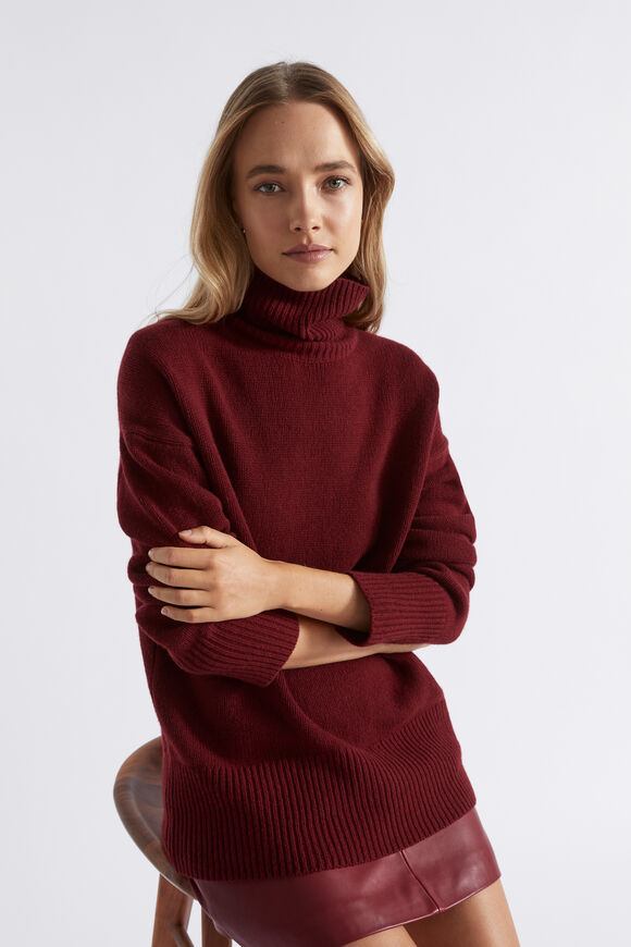 Merino Wool High Neck Knit  Sangria  hi-res