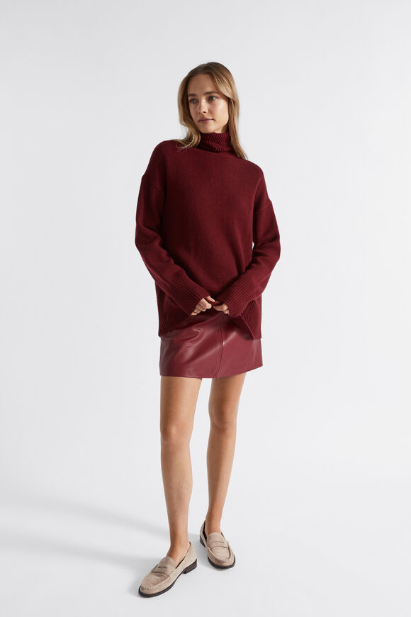 Merino Wool High Neck Knit  Sangria  hi-res