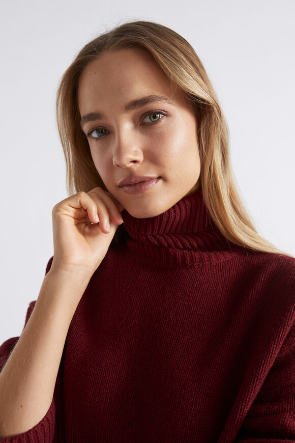 Merino Wool High Neck Knit  Sangria  hi-res