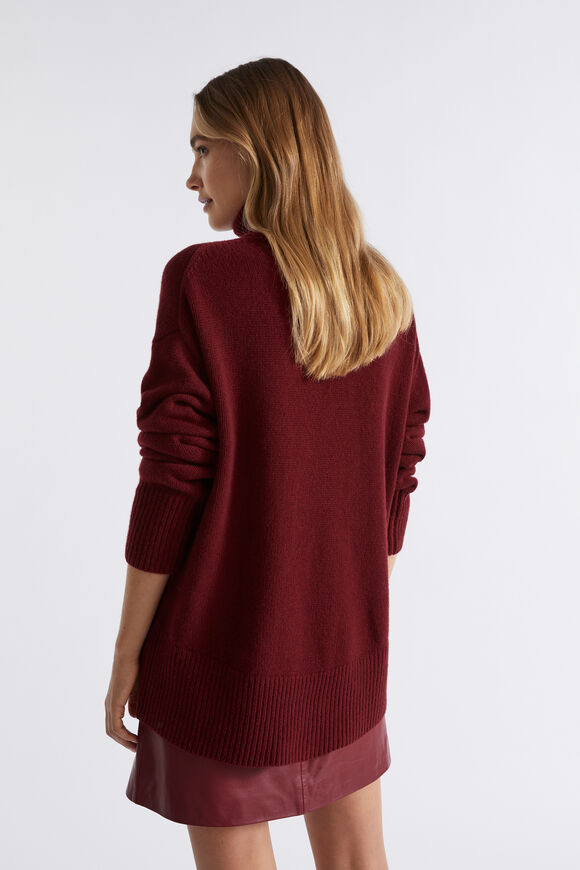 Merino Wool High Neck Knit  Sangria  hi-res