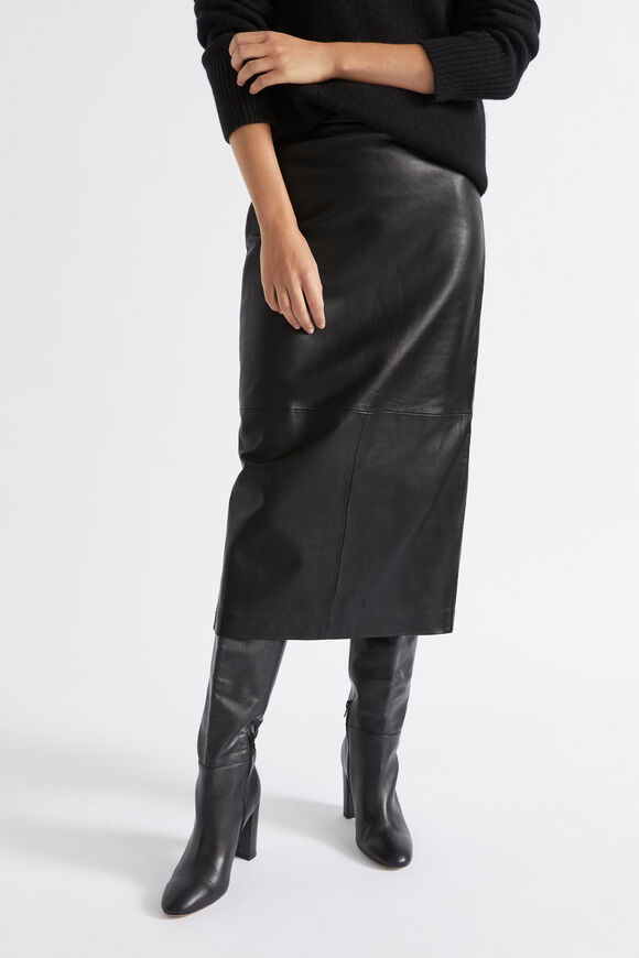 Leather Straight Midi Skirt  Black  hi-res