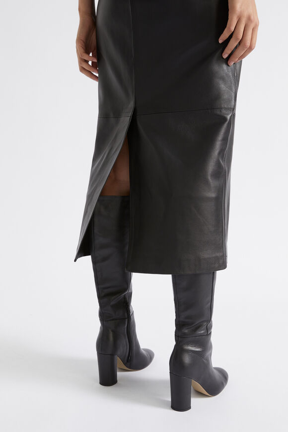 Leather Straight Midi Skirt  Black  hi-res