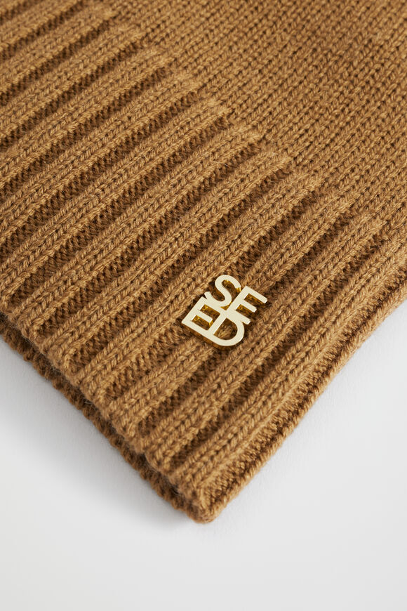 Logo Detail Wool Beanie  Deep Brass  hi-res