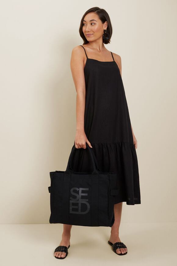 Core Linen Full Hem Midi Dress  Black  hi-res