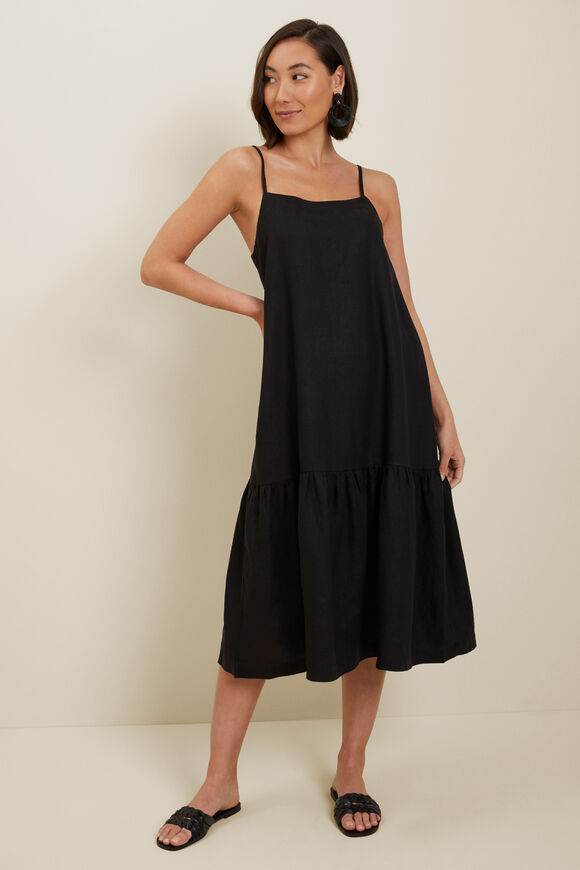 Core Linen Full Hem Midi Dress  Black  hi-res
