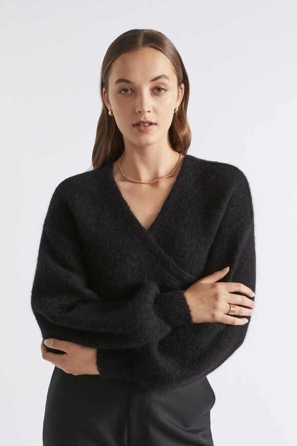 Wool Blend Wrap Sweater  Black  hi-res