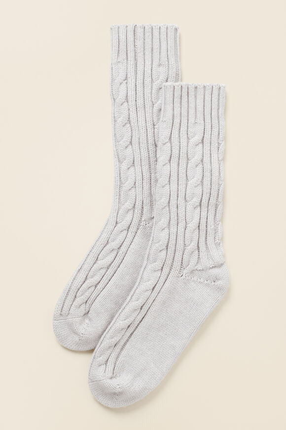 Cable Knit Bed Sock  Grey  hi-res