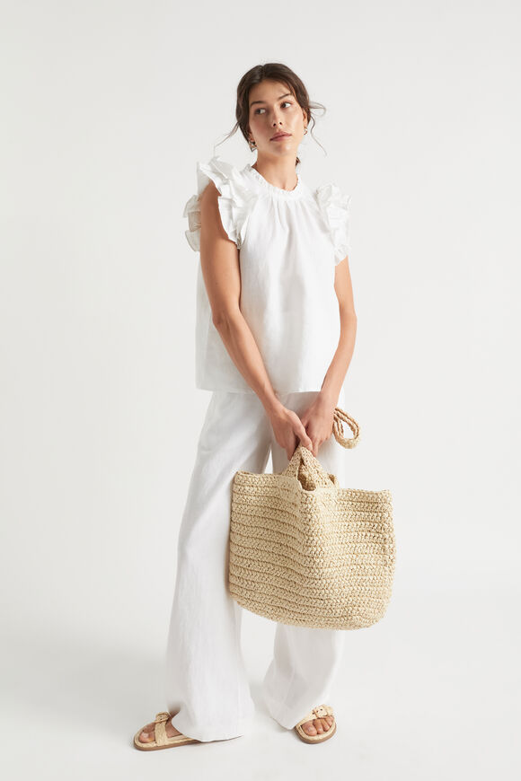 Linen Ruffle Sleeve Top  Whisper White  hi-res