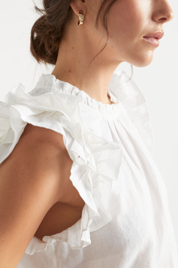 Linen Ruffle Sleeve Top  Whisper White  hi-res