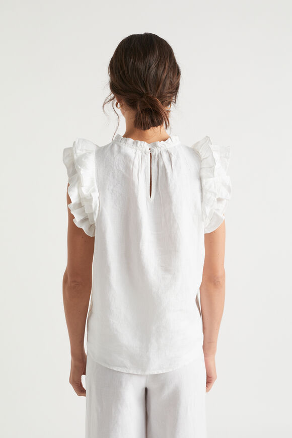 Linen Ruffle Sleeve Top  Whisper White  hi-res