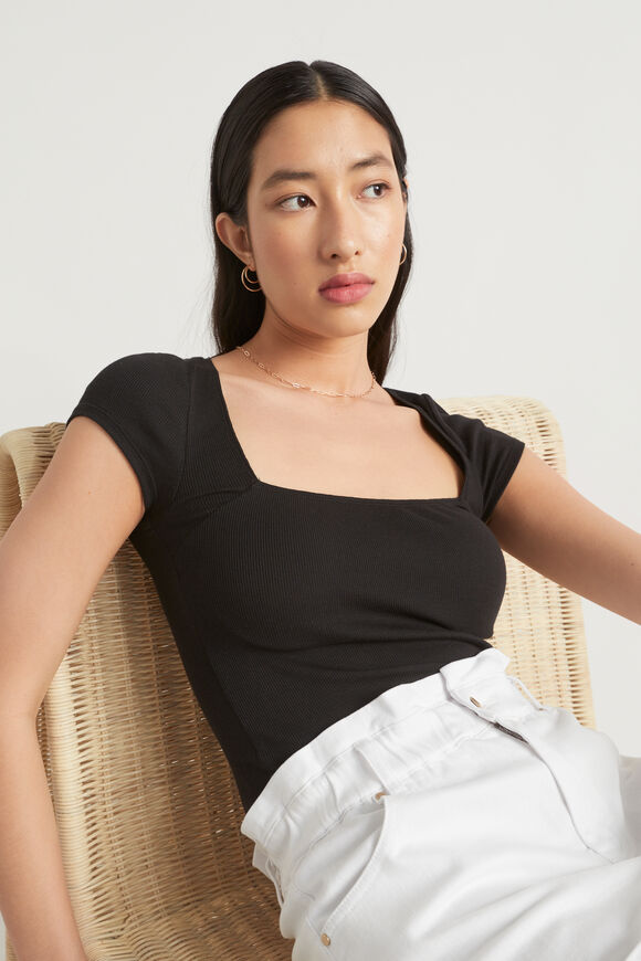 Square Neck Rib Tee  Black  hi-res
