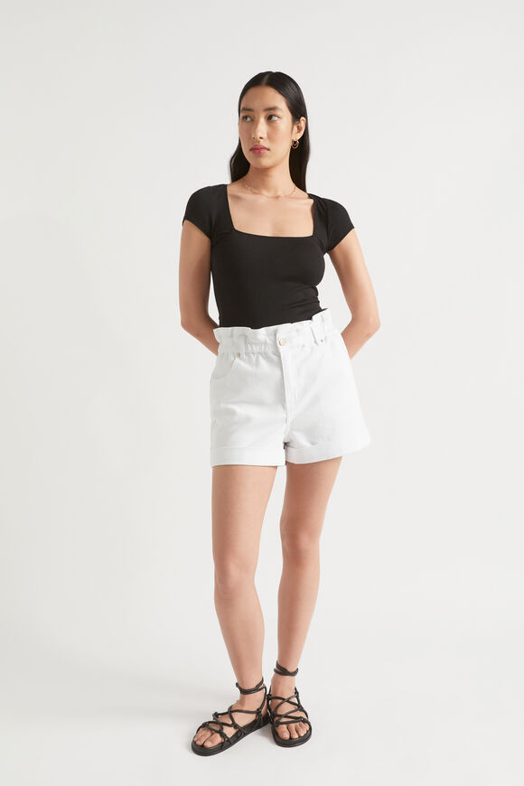 Square Neck Rib Tee  Black  hi-res