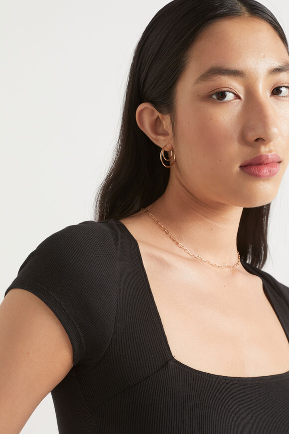 Square Neck Rib Tee  Black  hi-res
