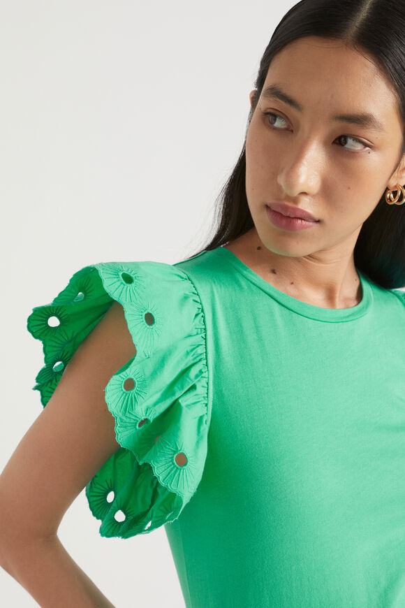Broderie Detail Sleeve Tee  Jade Green  hi-res