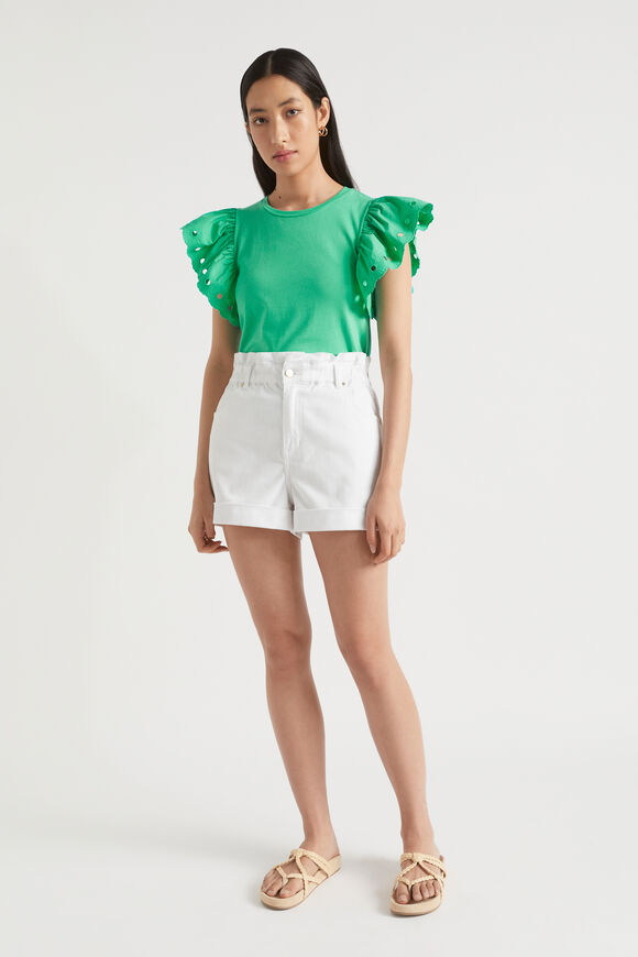 Broderie Detail Sleeve Tee  Jade Green  hi-res