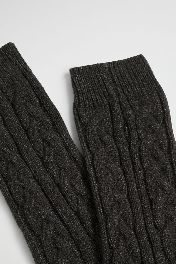 Cable Knit Bed Sock  Charcoal  hi-res