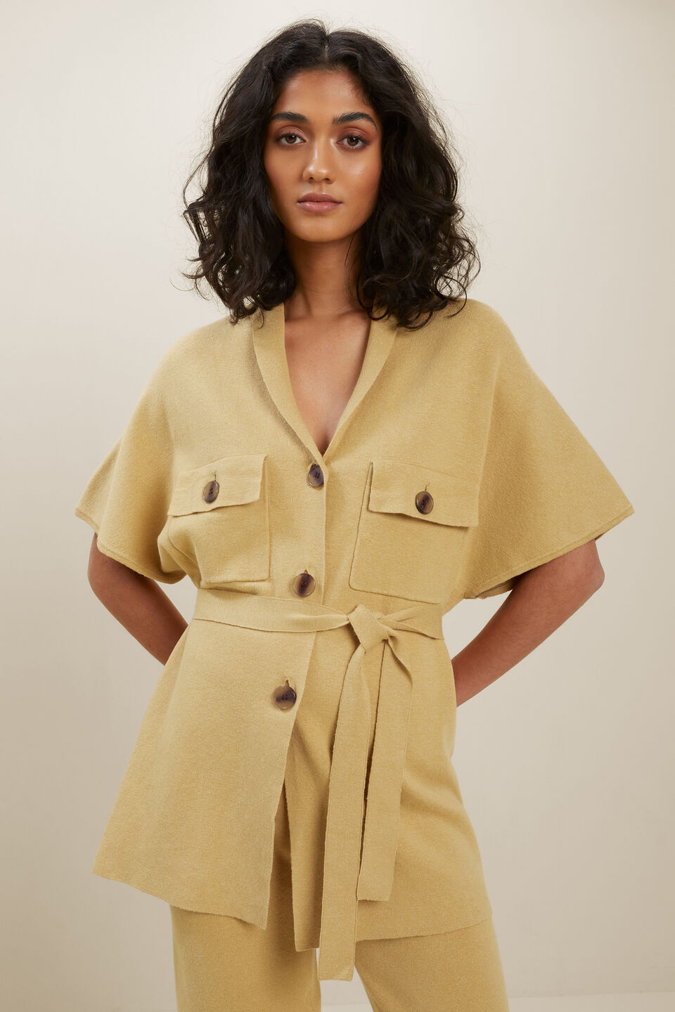 Knit Tie Jacket  Fawn