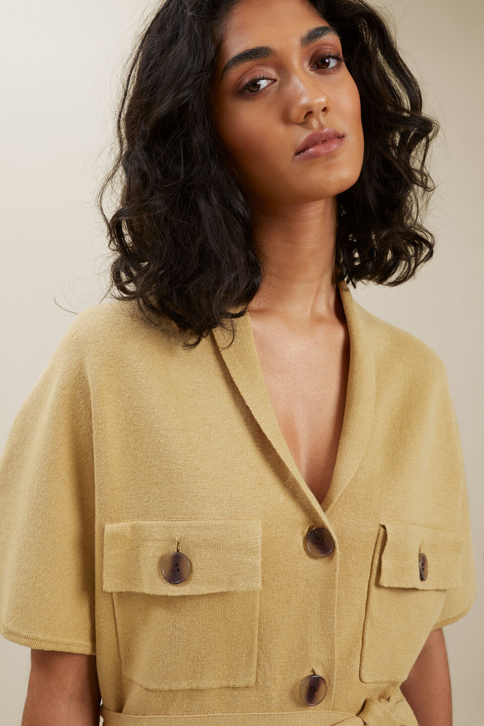 Knit Tie Jacket  Fawn