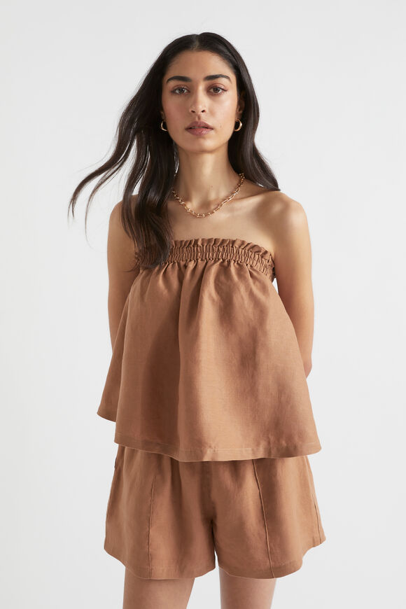 Linen Strapless Top  Auburn Brown  hi-res
