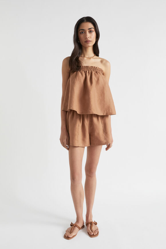 Linen Strapless Top  Auburn Brown  hi-res