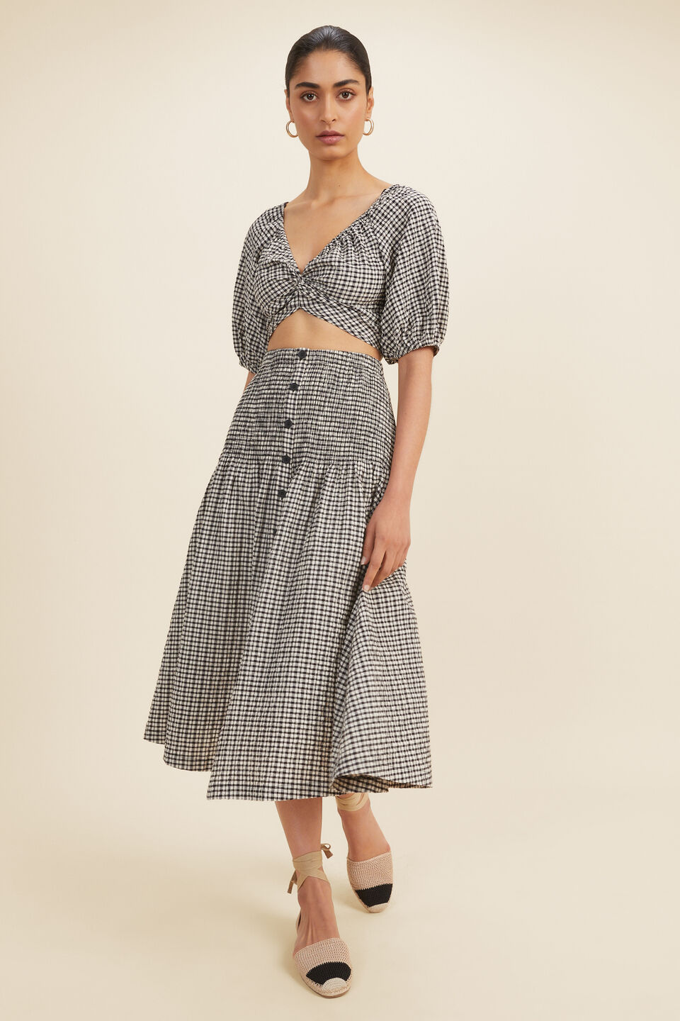 Gingham Twist Front Crop Top  Neutral Gingham
