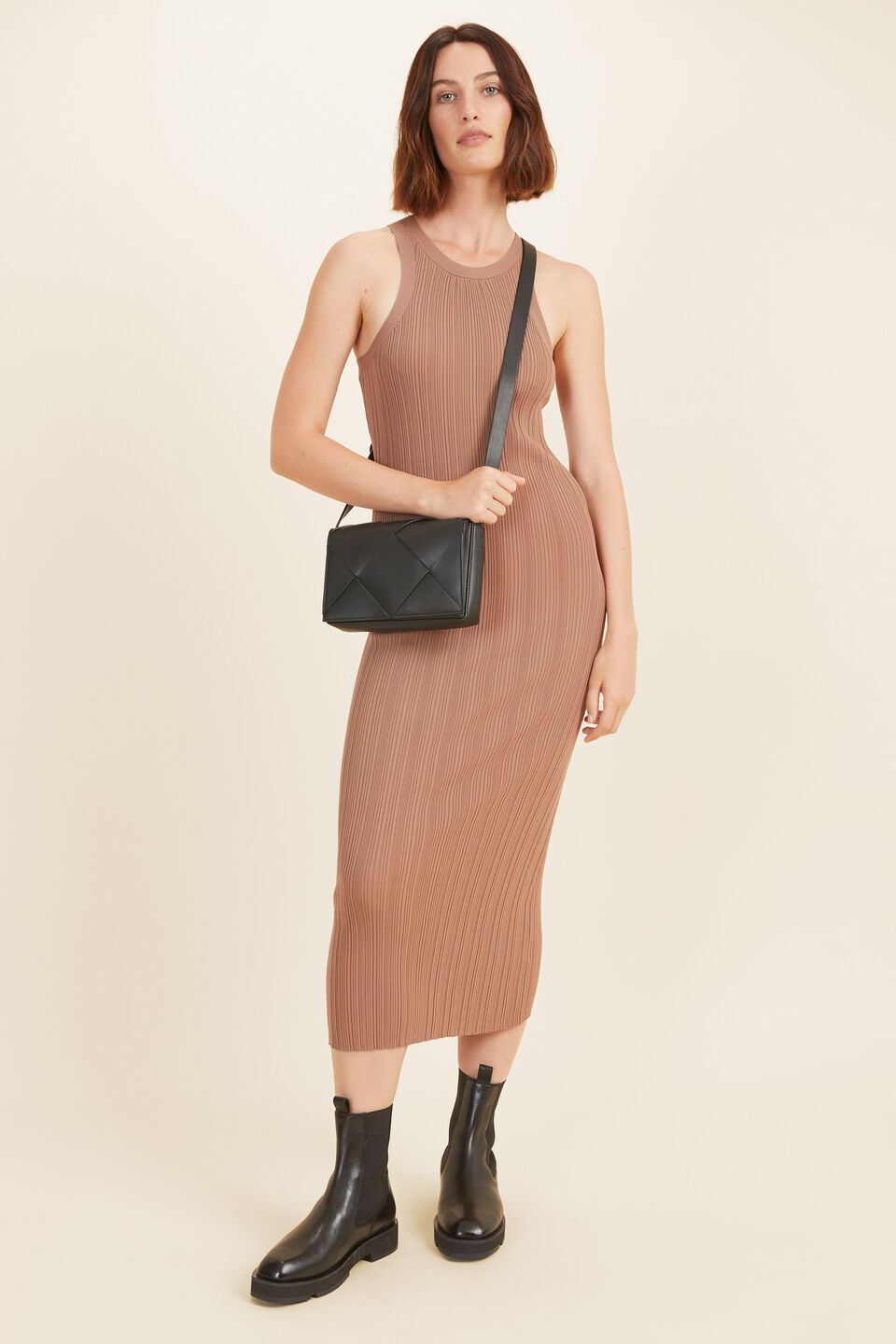 Rib Tank Dress  Acorn Brown