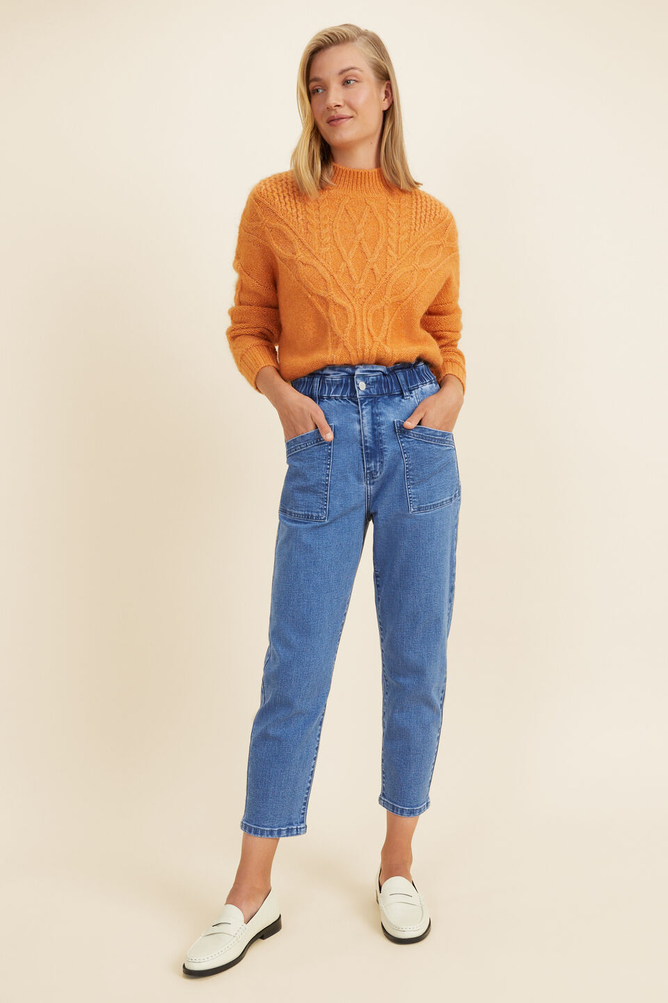 Cable Panelled Yoke Sweater  Dark Apricot
