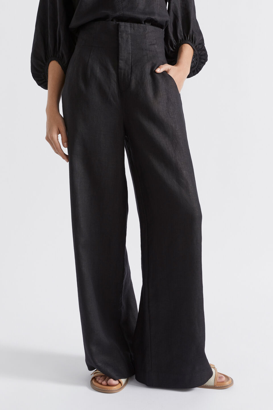 Core Linen Waisted Pant  Black