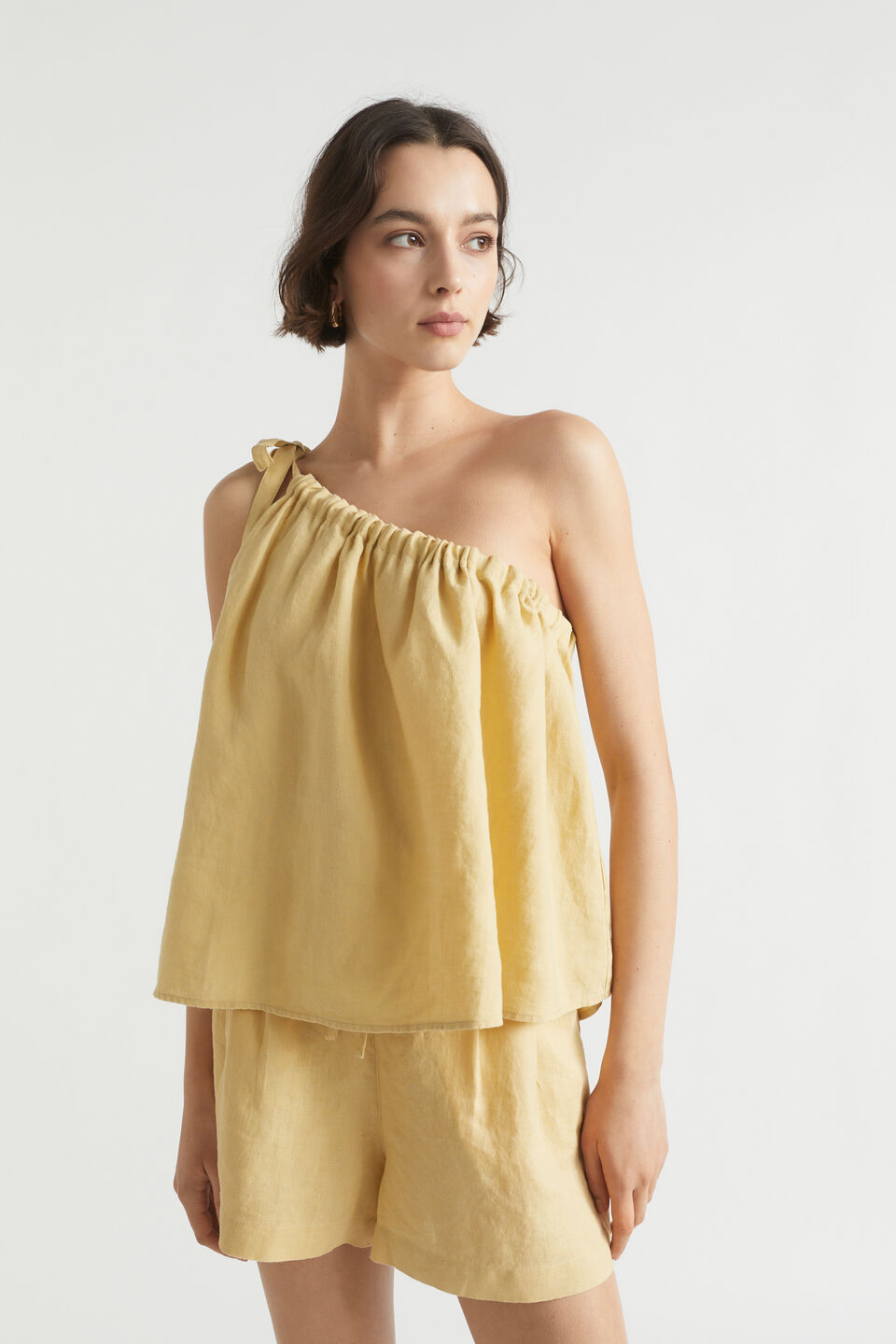 Linen One Shoulder Camisole  Shortbread
