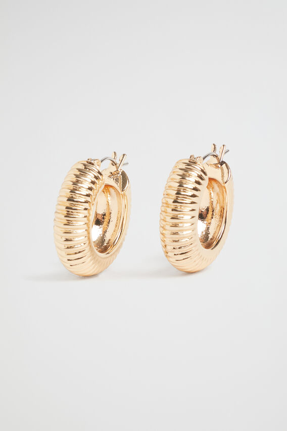 Ridged Hoop Earring  Gold  hi-res