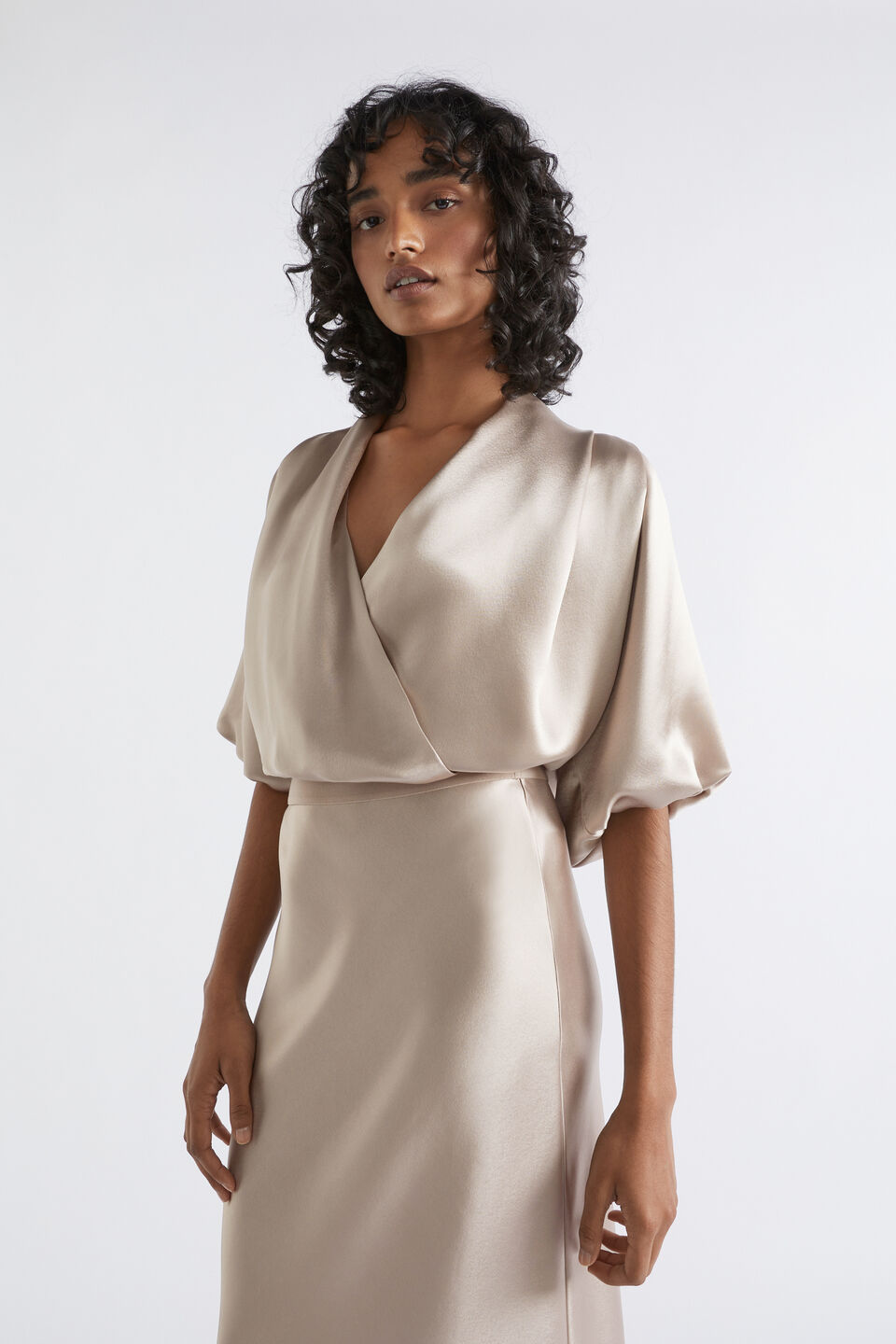 Satin Drape Blouse  Light Storm