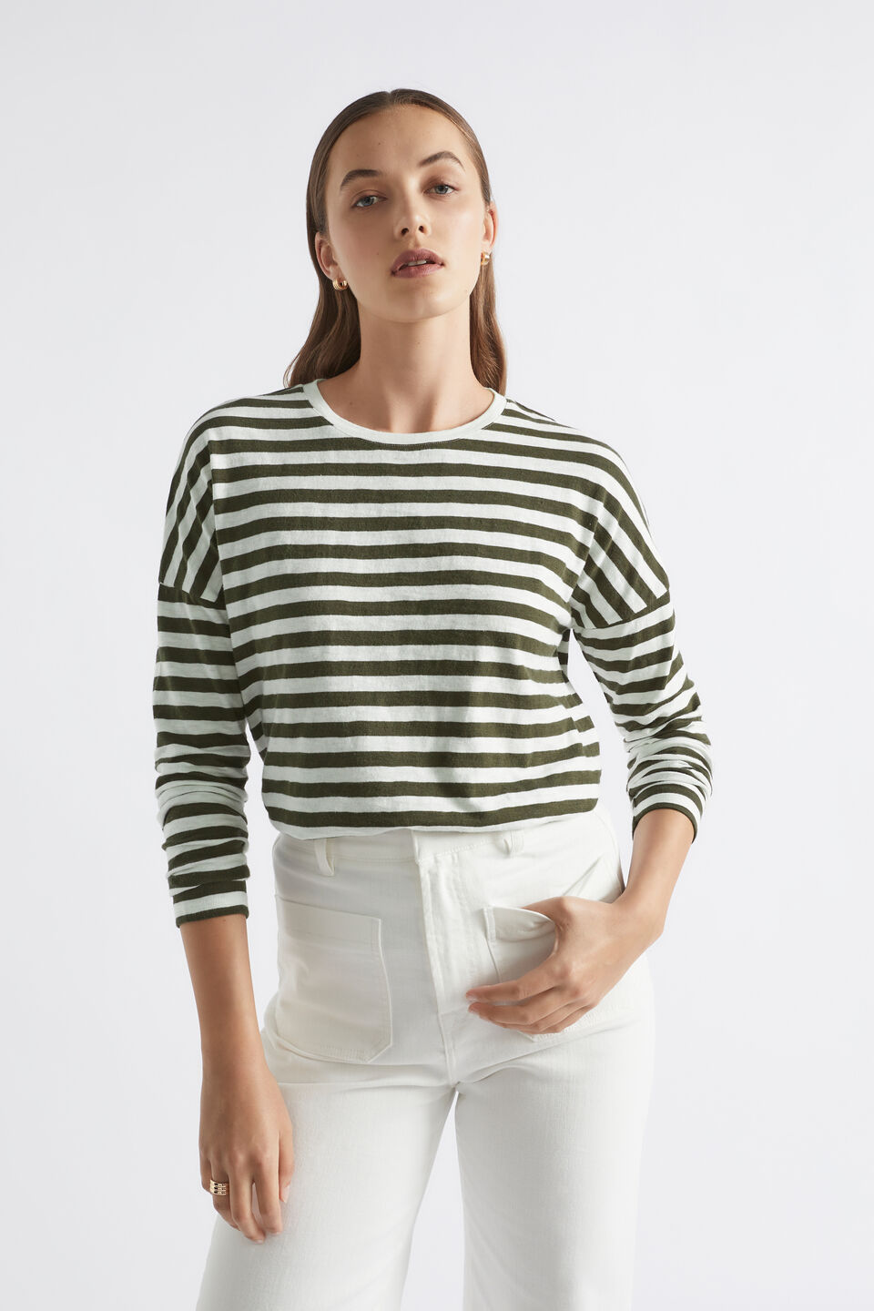 Long Sleeve Stripe Top  Dark Fern Stripe