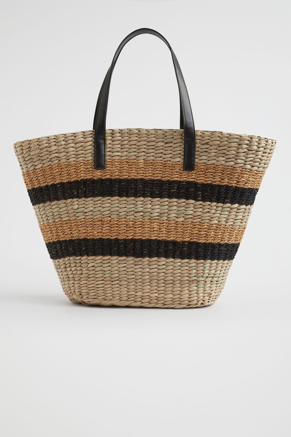 Textured Stripe Straw Tote  Natural Black
