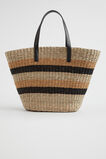 Textured Stripe Straw Tote  Natural Black  hi-res